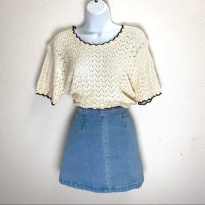 Adorbs Vintage cream brown knit short sleeve sweater tee shirt
